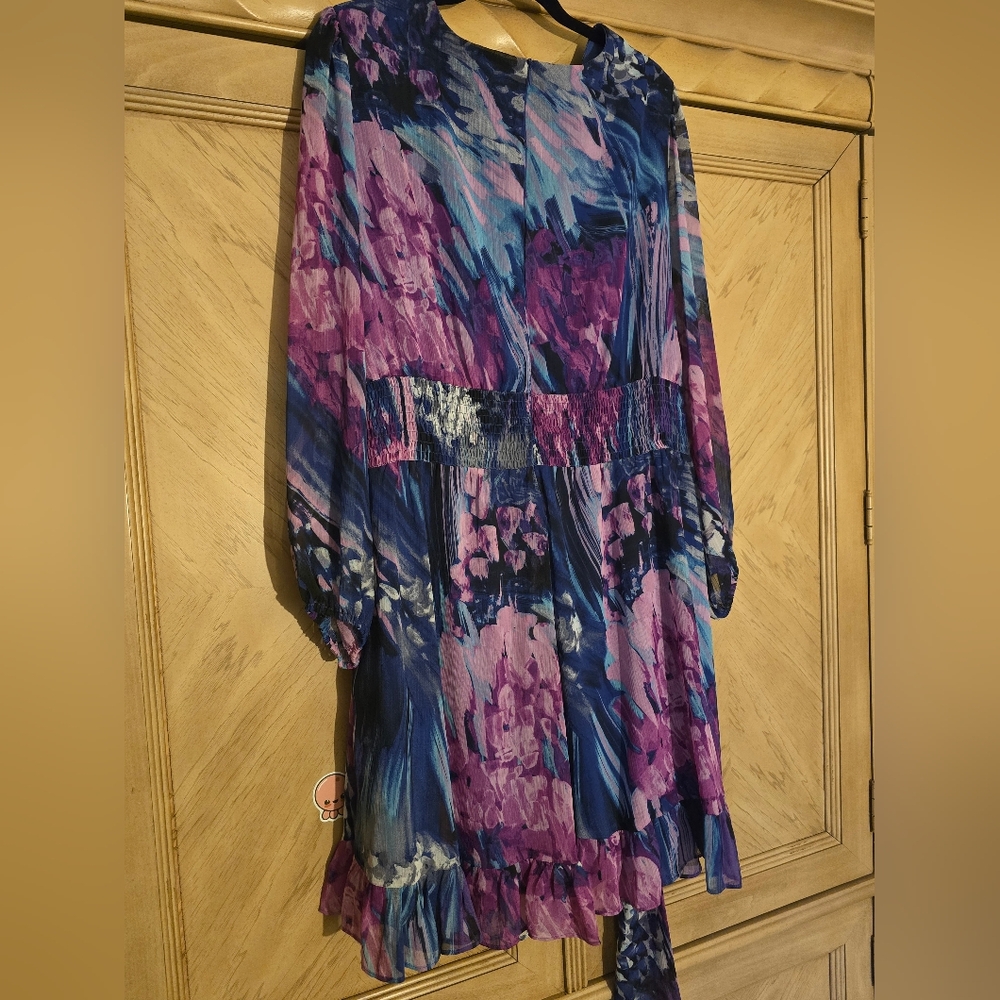 Bleecker 126 Faux Wrap Dress . Size 22 W. Purple/ Pink/ Blue/ White - Picture 12 of 16